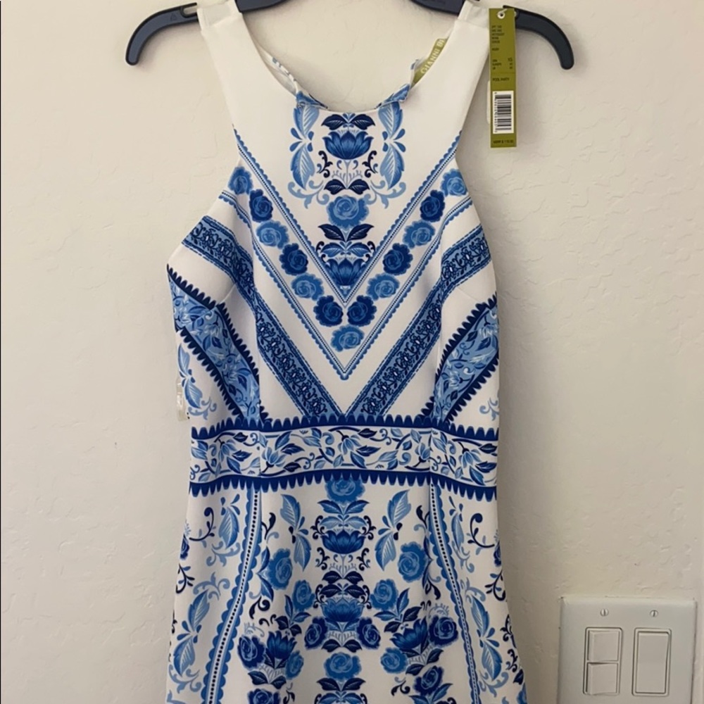 White/blue midi dress